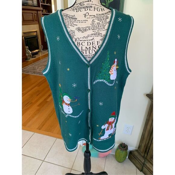 White Stag Skiing Snowman L Xmas Sweater Vest - Picture 7 of 7